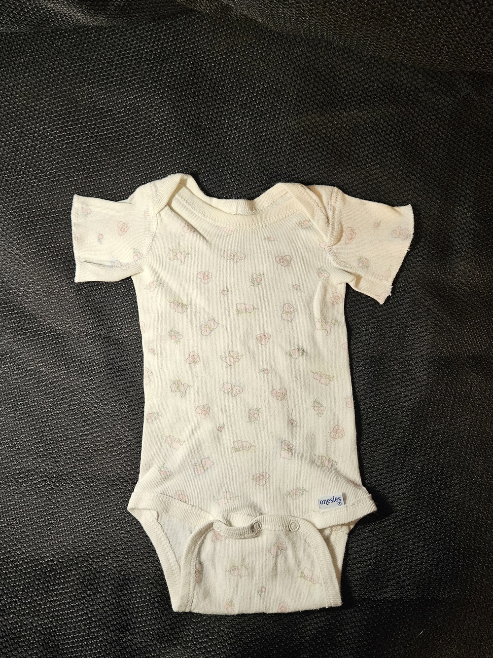 Soft Cream Short-Sleeve Baby One-Piece Bodysuit with Pastel Print